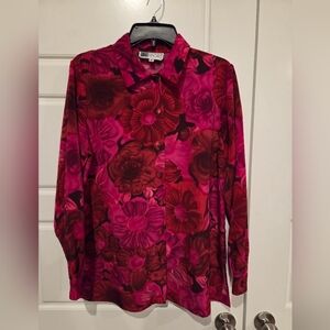 VICTORIA MORGAN SPORT VINTAGE RED FLORAL BLOUSE SIZE SMALL